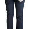 Acht Dark Blue Cotton Slim Fit Folded Hem Denim Jeans