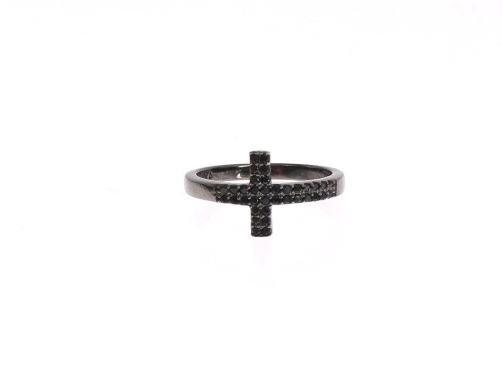 Bague Nialaya en argent sterling avec cristal CZ noir exquis