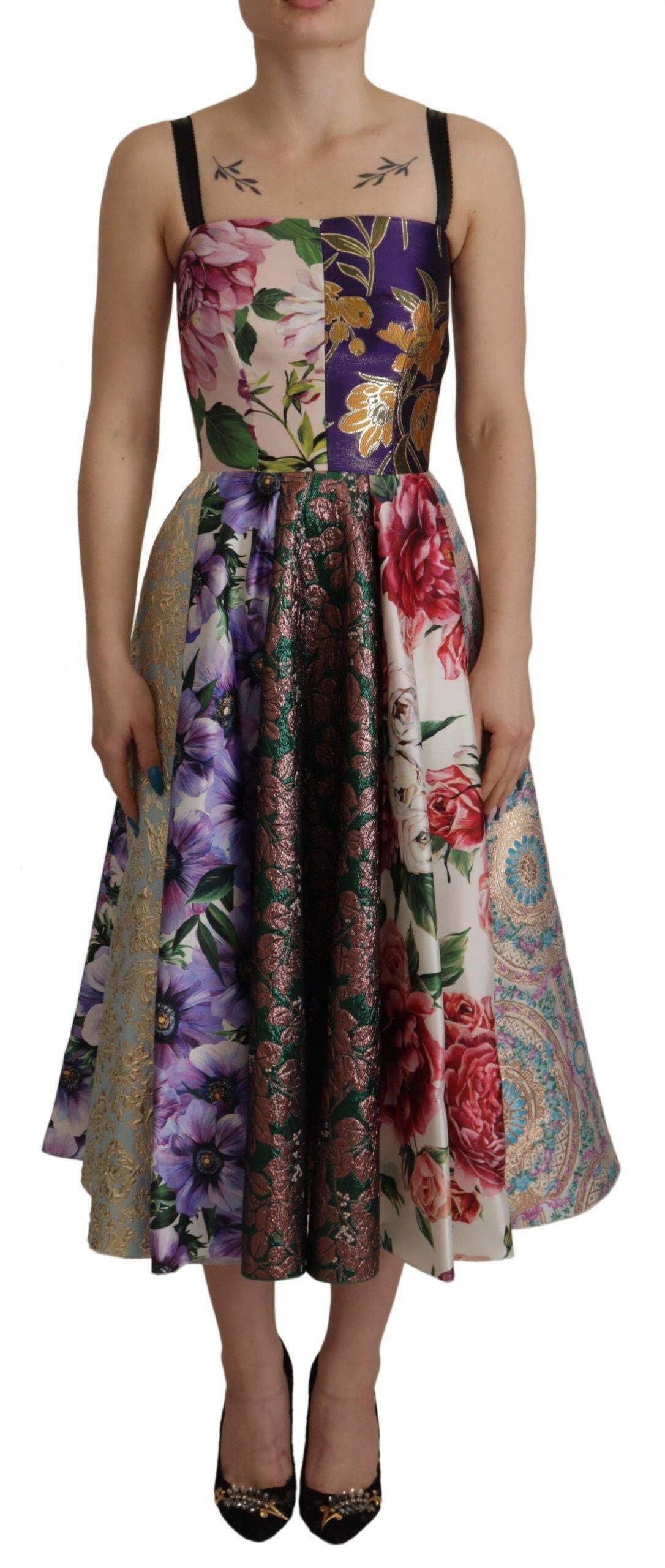 Dolce &amp; Gabbana Midikleid Patchwork Floral Jaquard Seide