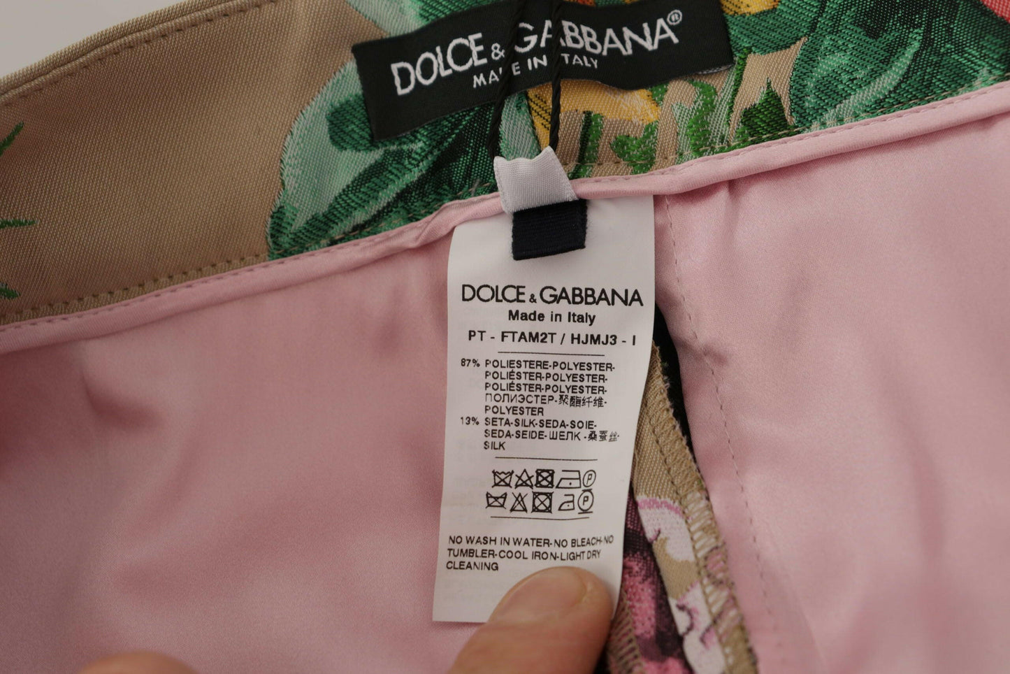 Dolce &amp; Gabbana – Beigefarbenes Kleid mit Blumenmuster und formeller Hose mit hoher Taille