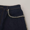 Dolce & Gabbana Blue Denim Stretch Crystal Hot Pants Shorts