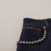 Dolce & Gabbana Blue Denim Stretch Crystal Hot Pants Shorts