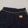 Dolce & Gabbana Blue Denim Stretch Crystal Hot Pants Shorts