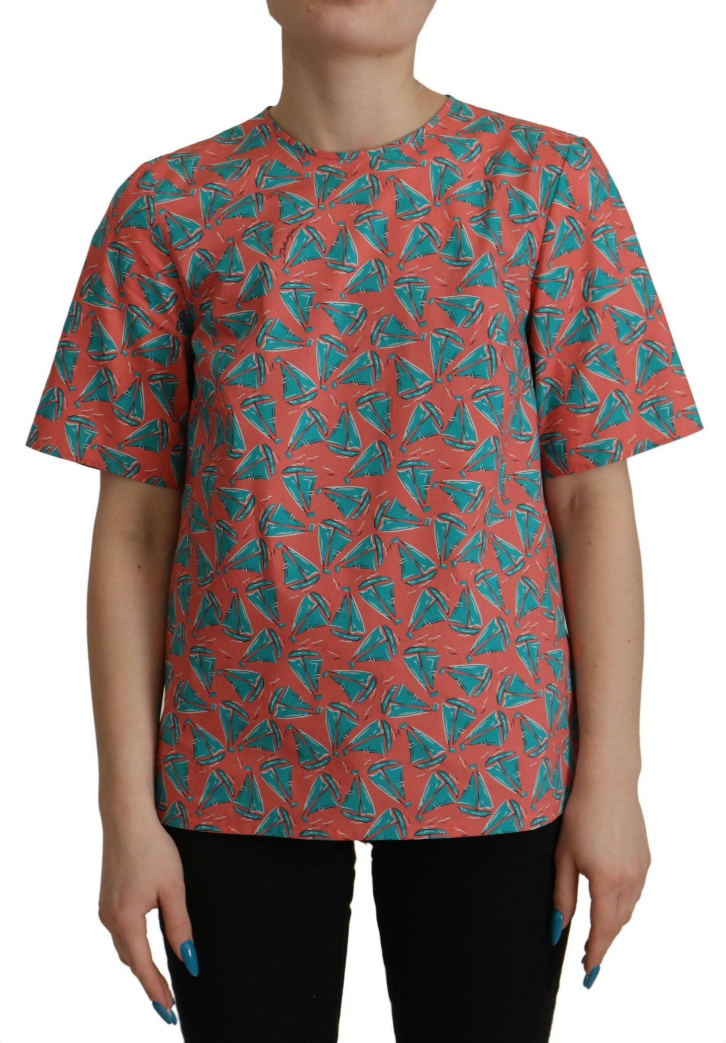 Haut en coton rose à imprimé voilier chic Dolce &amp; Gabbana