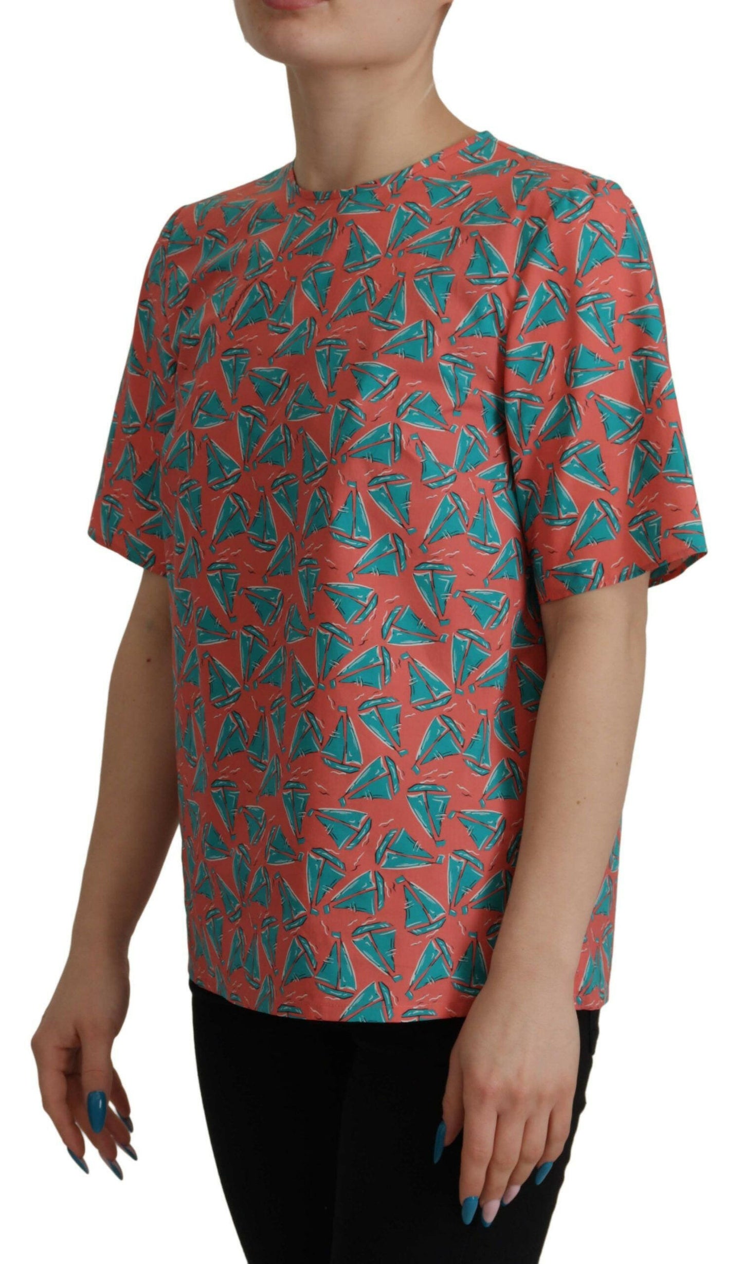 Haut en coton rose à imprimé voilier chic Dolce &amp; Gabbana