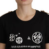 Dolce &amp; Gabbana Schwarzes Baumwoll-T-Shirt mit Rundhalsausschnitt und Logo-Motiv