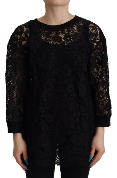 Dolce &amp; Gabbana – Schwarze Bluse mit floraler Spitze und Pullover „Sicily“
