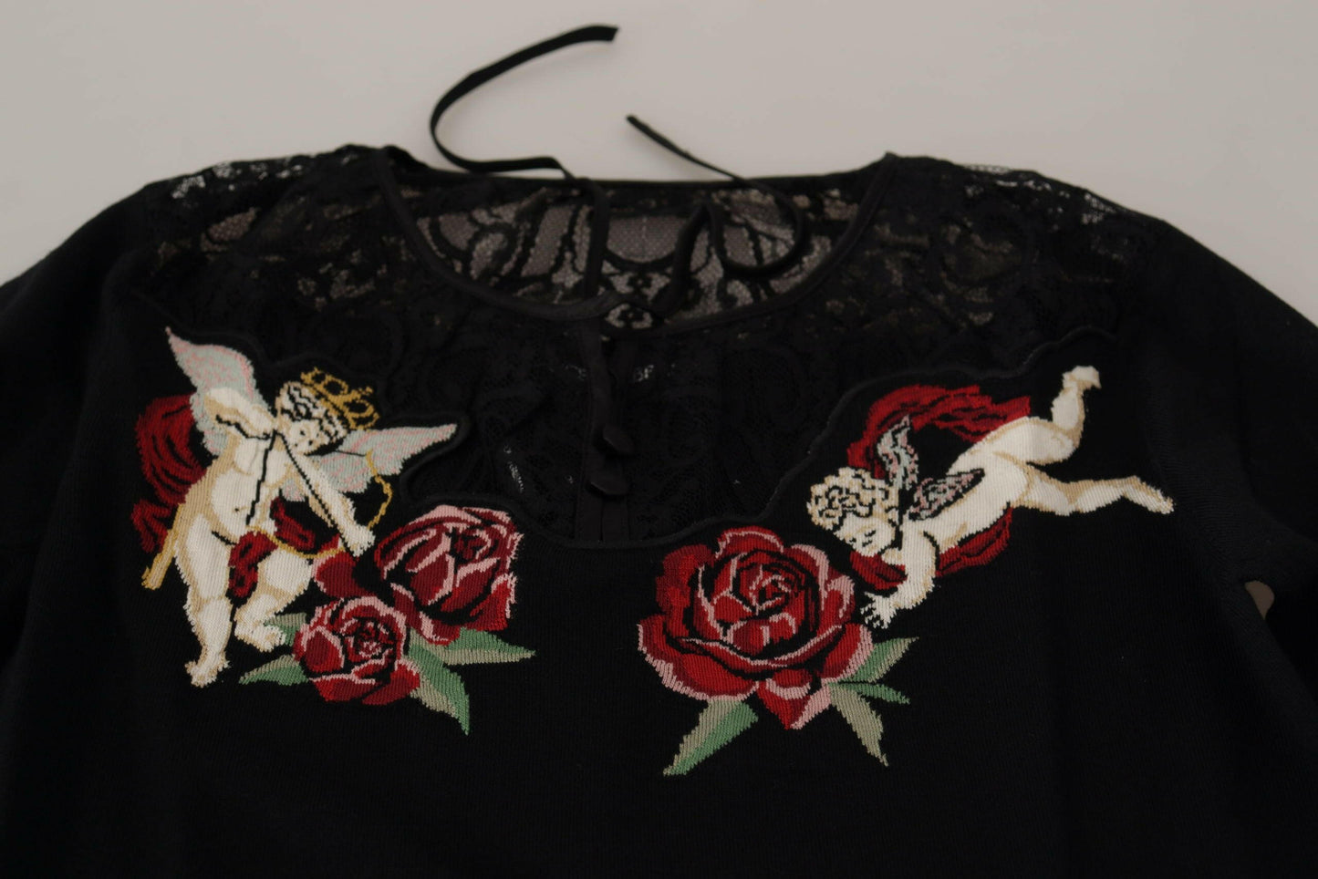 Dolce & Gabbana Black Lace Angel Roses Cardigan Sweater