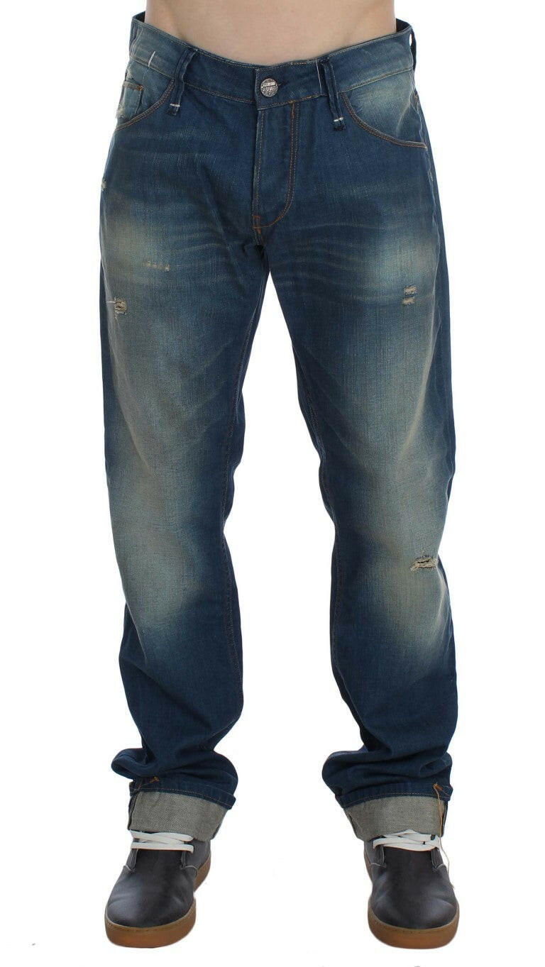 Acht Blue Wash Denim Baumwoll-Stretch-Bagging-Fit-Jeans