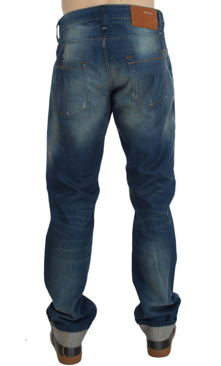 Acht Blue Wash Denim Baumwoll-Stretch-Bagging-Fit-Jeans