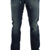 Acht Slim Fit Jeans aus Baumwolldenim in blauer Waschung