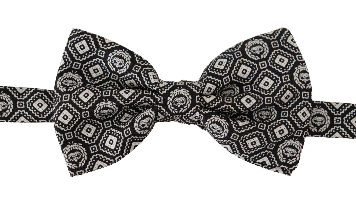 Dolce & Gabbana Black white 100% Silk Adjustable Neck Papillon Tie