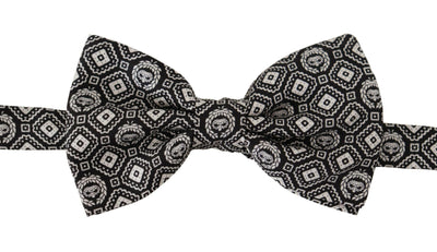 Dolce & Gabbana Black white 100% Silk Adjustable Neck Papillon Tie