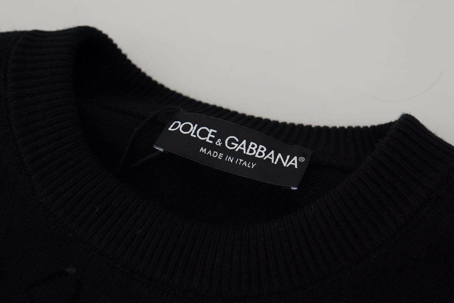 Pull élégant en laine noire avec logo Dolce &amp; Gabbana