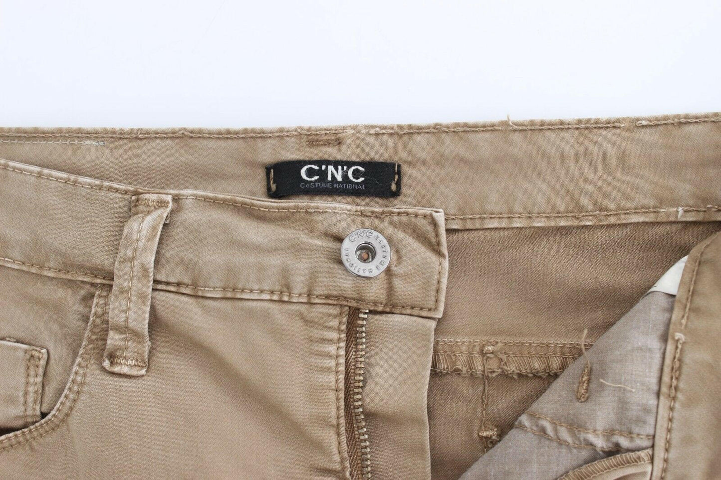 Costume National Beige Straight Leg Denim Pants Stretch Jeans