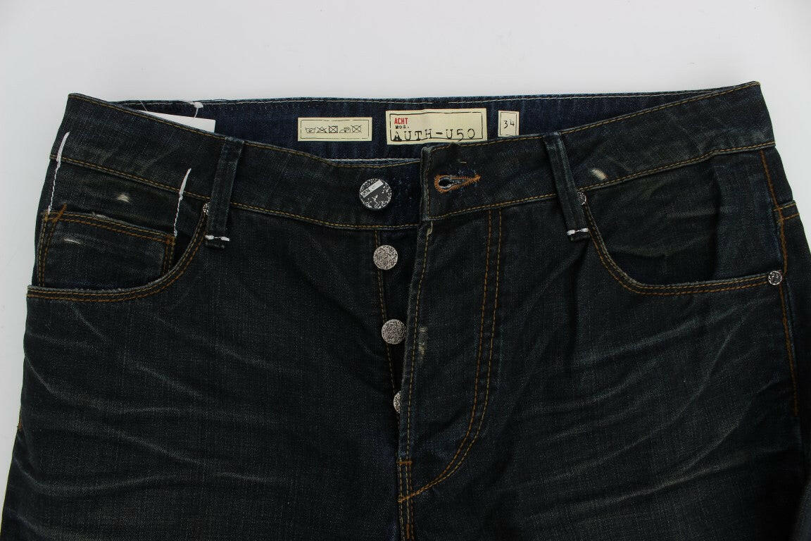 Acht Straight Fit Jeans aus Baumwolldenim in blauer Waschung