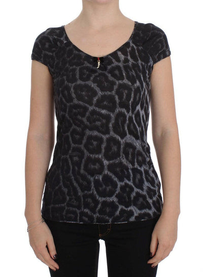 Cavalli – T-Shirt-Bluse aus Modal mit Leopardenmuster, Grau