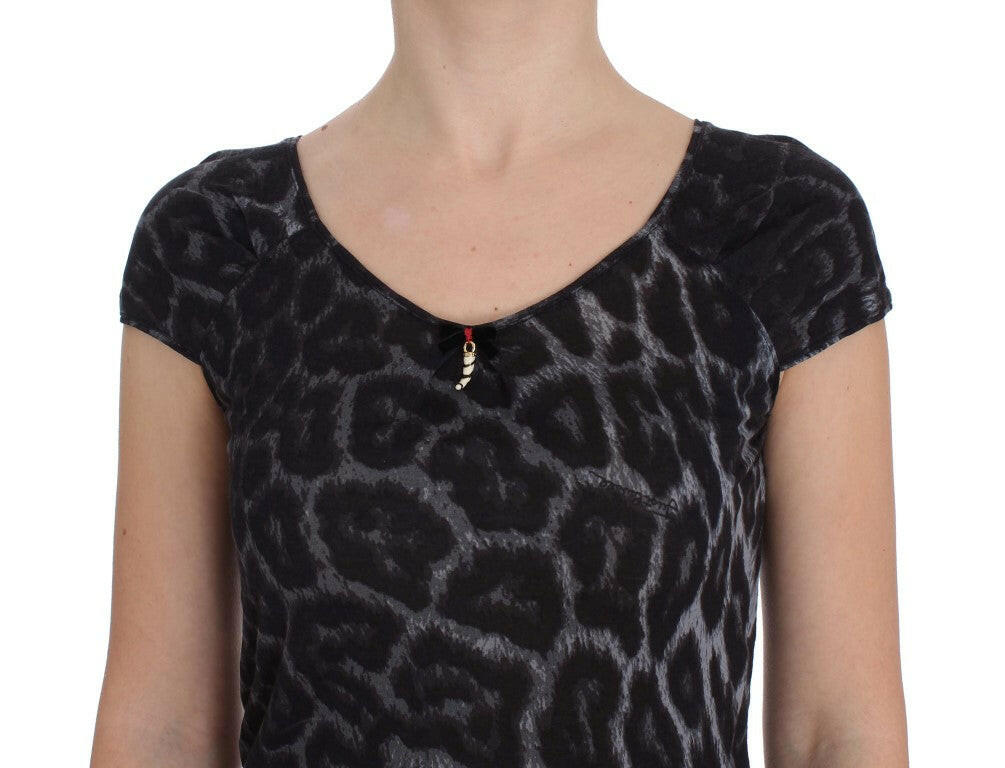 Cavalli Gray Leopard Modal T-Shirt Blouse Top