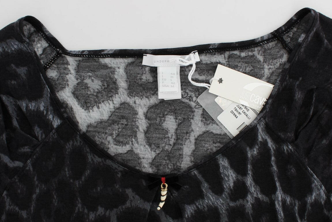 Cavalli Gray Leopard Modal T-Shirt Blouse Top