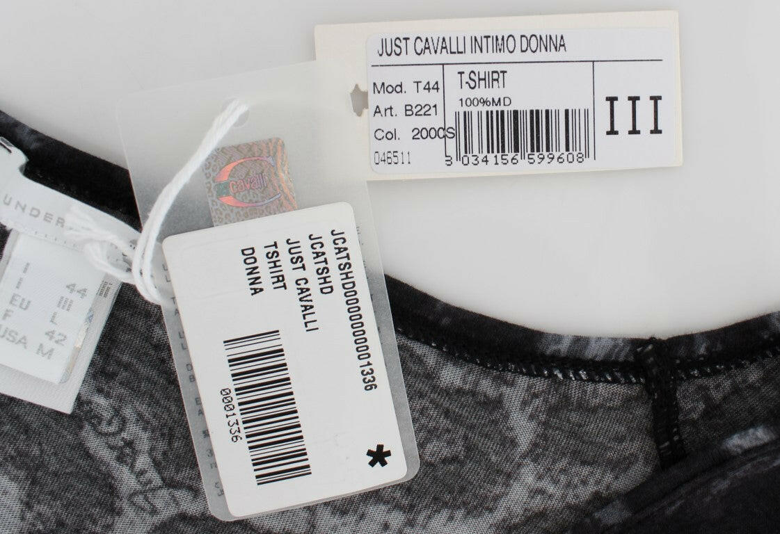 Cavalli Gray Leopard Modal T-Shirt Blouse Top