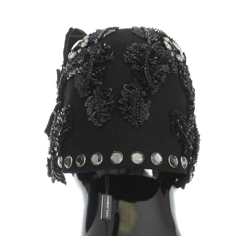 Dolce &amp; Gabbana Élégant chapeau cloche noir orné de cristaux