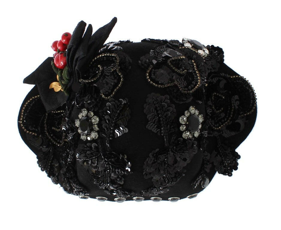 Dolce &amp; Gabbana Élégant chapeau cloche noir orné de cristaux