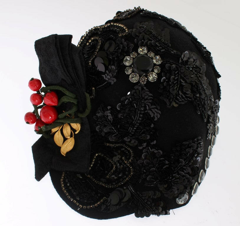 Dolce &amp; Gabbana Élégant chapeau cloche noir orné de cristaux