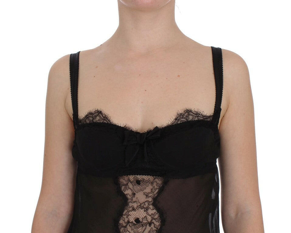Dolce &amp; Gabbana – Schwarzes Dessous-Top aus Seidenspitze mit Blumenmuster