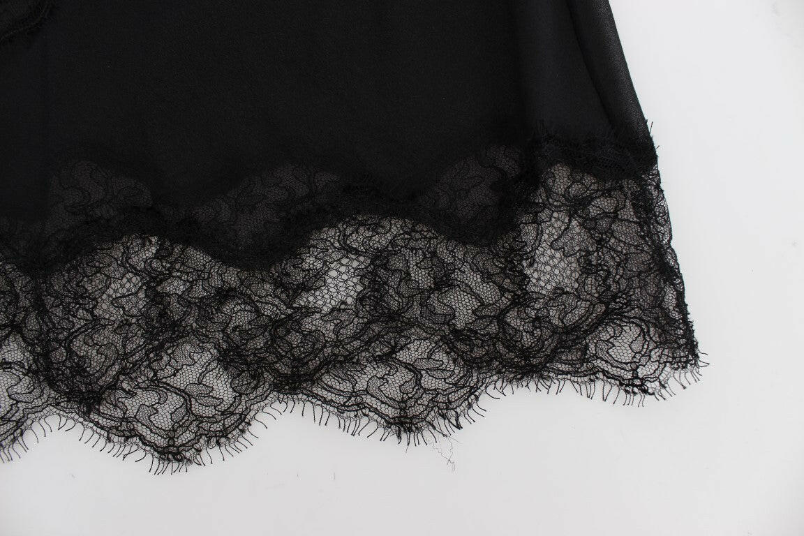 Dolce &amp; Gabbana – Schwarzes Dessous-Top aus Seidenspitze mit Blumenmuster