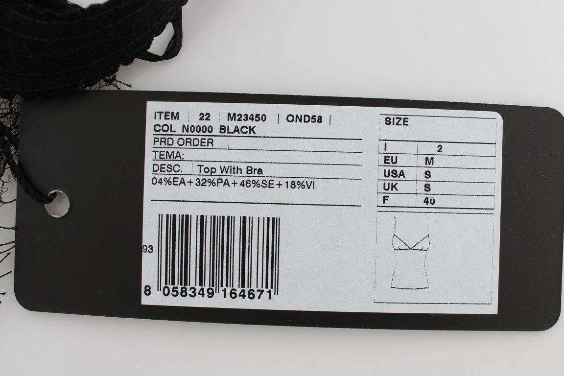 Dolce &amp; Gabbana – Schwarzes Dessous-Top aus Seidenspitze mit Blumenmuster