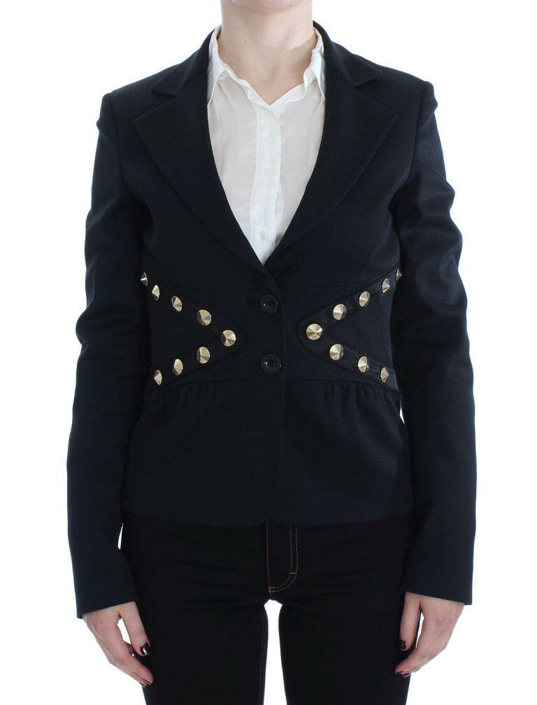 Exte Black Cotton Stretch Gold Studded Blazer Jacket