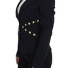 Exte Black Cotton Stretch Gold Studded Blazer Jacket