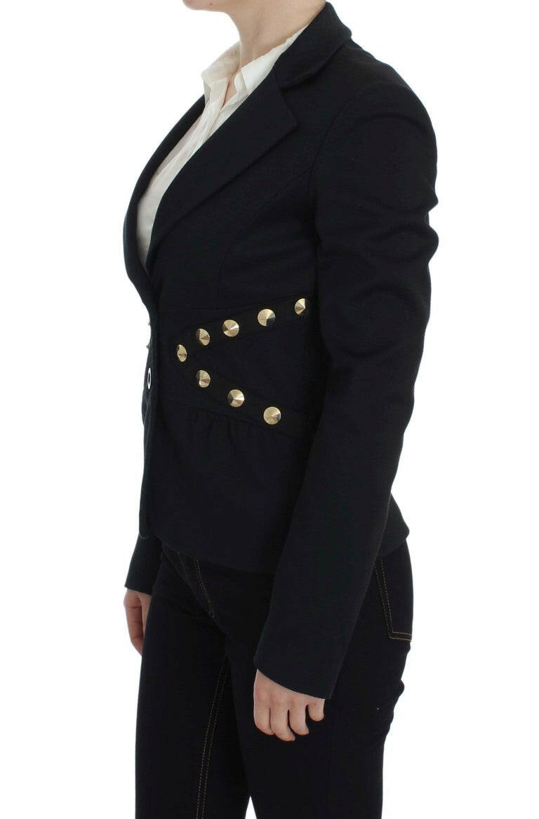 Exte Black Cotton Stretch Gold Studded Blazer Jacket
