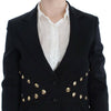 Exte Black Cotton Stretch Gold Studded Blazer Jacket