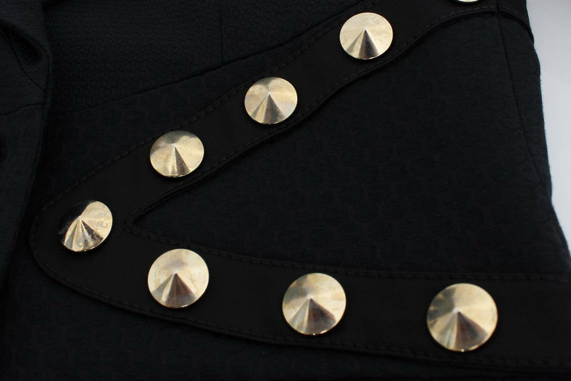 Exte Black Cotton Stretch Gold Studded Blazer Jacket