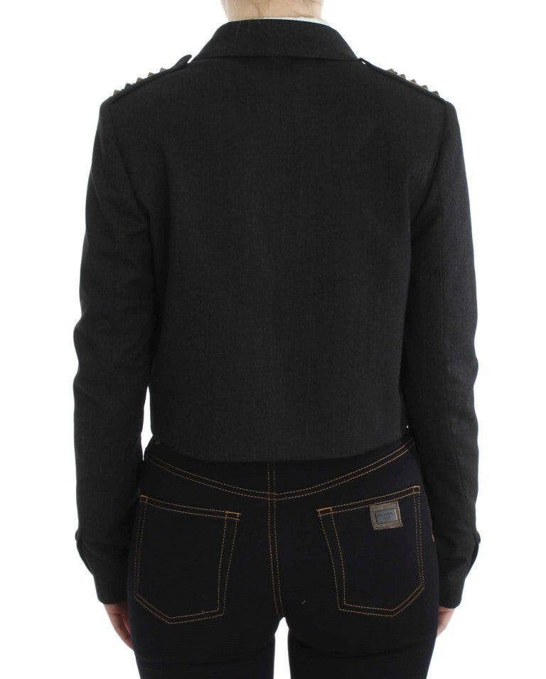 Exte Graue Stretch-Kurzjacke mit Goldnieten