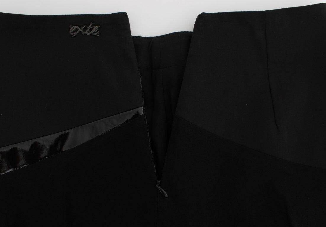 Exte Black Blue Cotton Stretch Straight Skirt