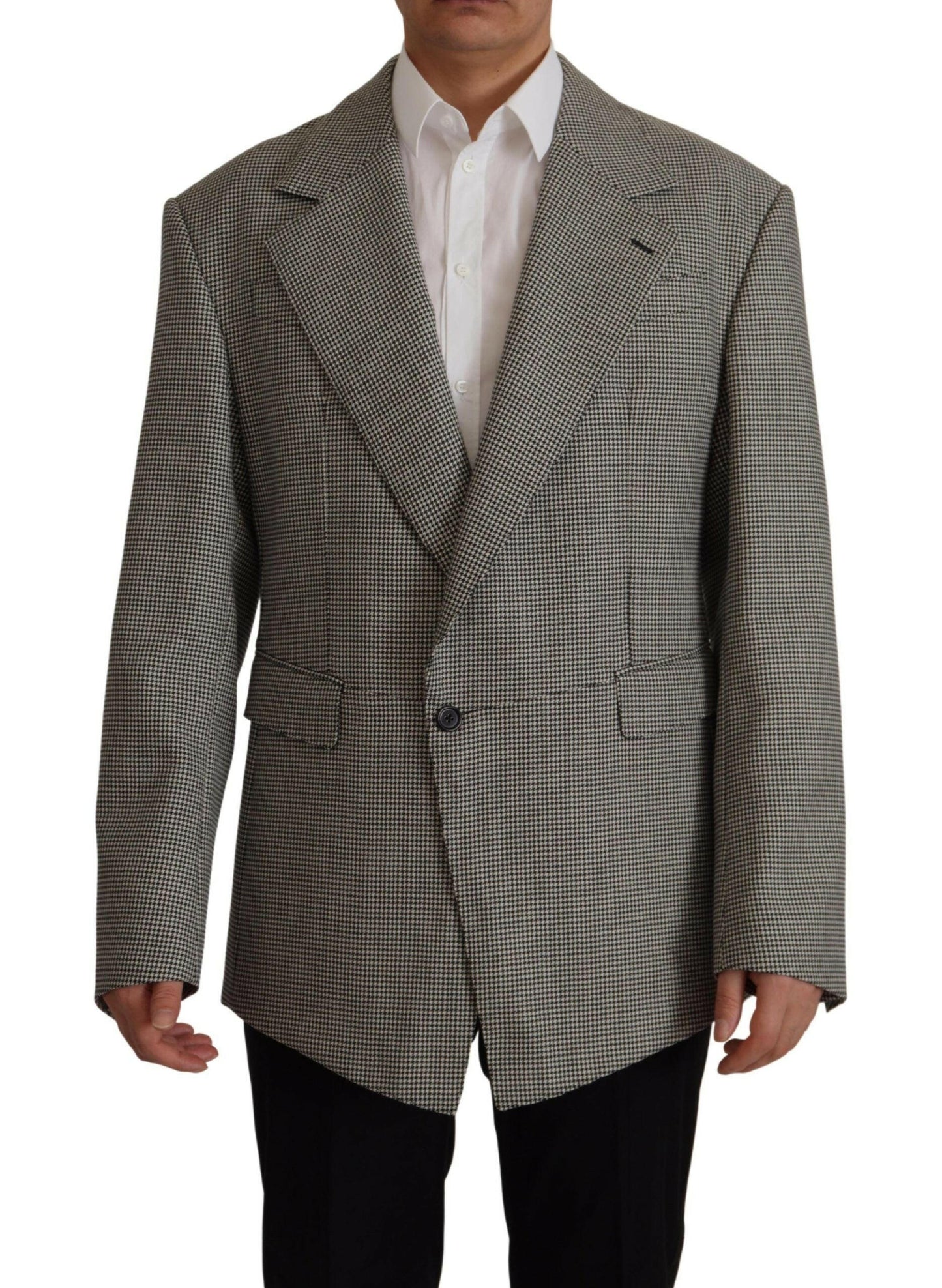 Dolce & Gabbana Gray Checkered Single Breasted Jacket Blazer