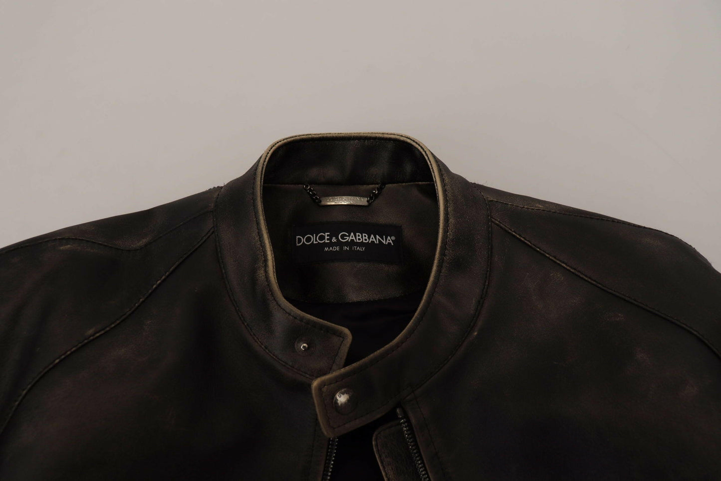 Dolce &amp; Gabbana Élégante veste en cuir noir avec détails argentés