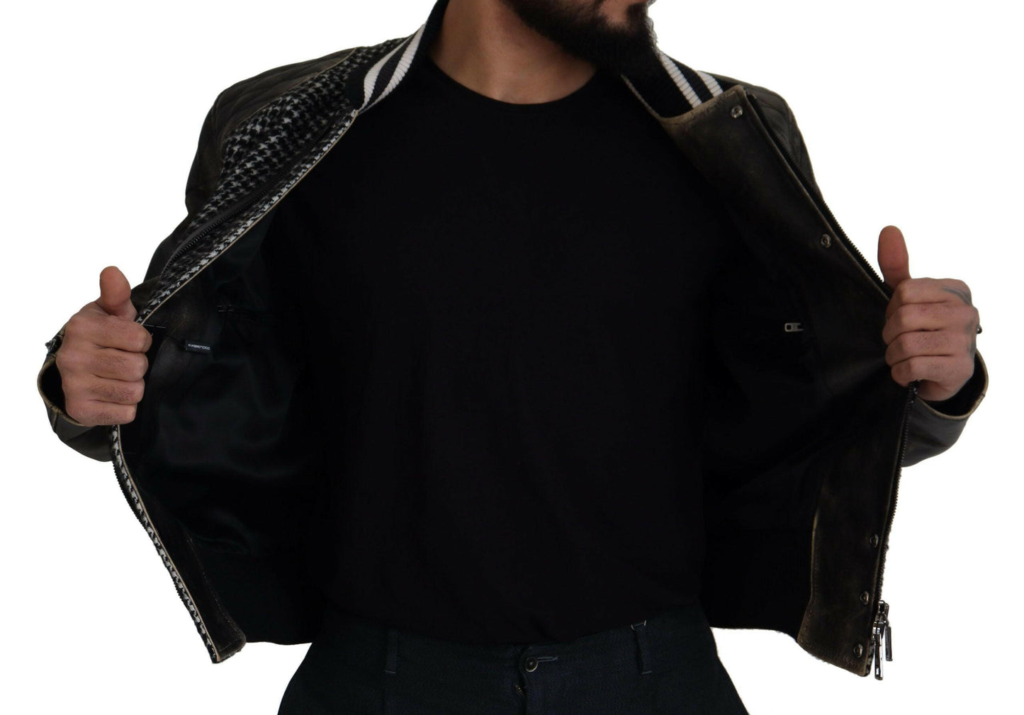 Dolce & Gabbana Black Houndstooth Polyester Bomber Jacket