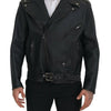 Dolce & Gabbana Black Leather Biker Coat Zipper Jacket