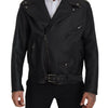 Dolce & Gabbana Black Leather Biker Coat Zipper Jacket