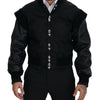 Dolce & Gabbana Black Nylon Crystals Coat Buttons Jacket