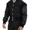 Dolce & Gabbana Black Nylon Crystals Coat Buttons Jacket