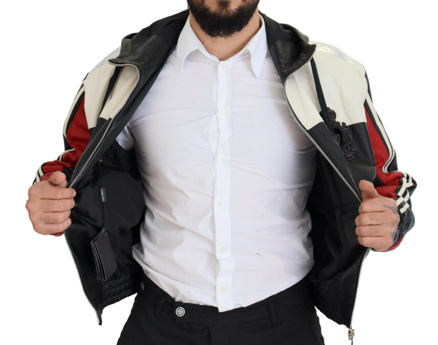 Dolce & Gabbana Black Leather Hooded Blouson Coat Jacket