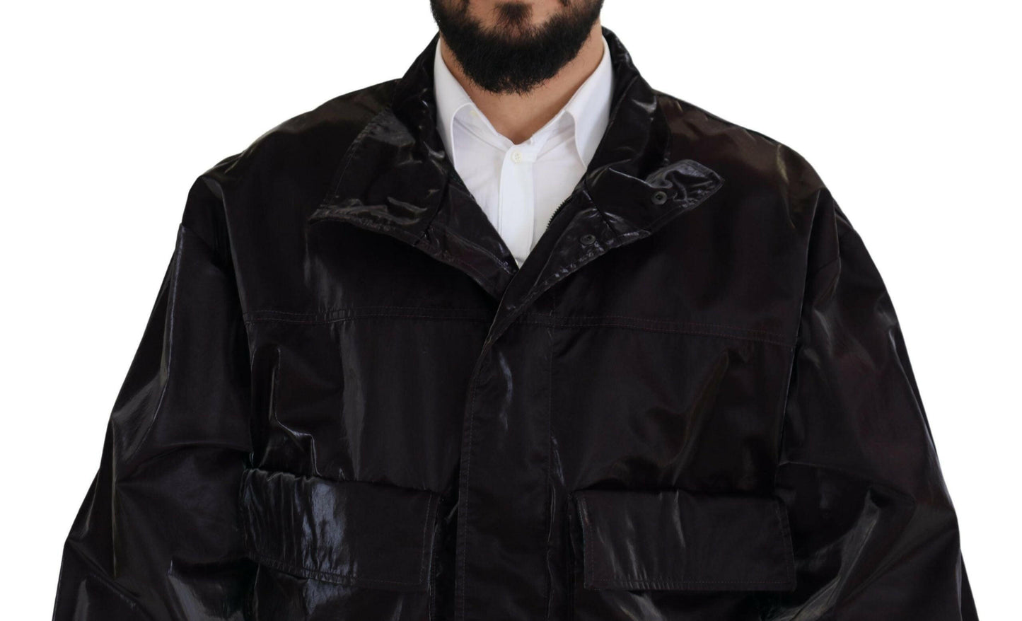 Dolce & Gabbana Bordeaux Nylon Collared Men Coat Jacket