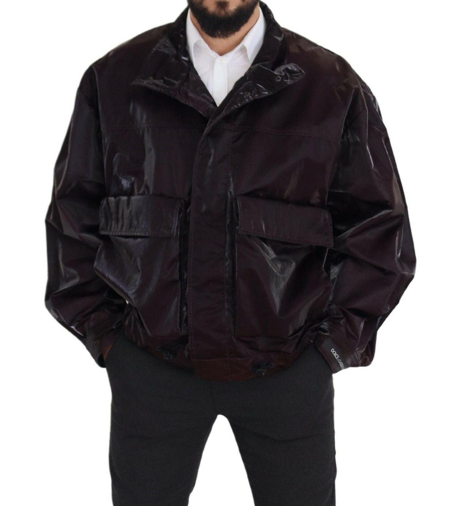 Dolce & Gabbana Bordeaux Nylon Collared Men Coat Jacket