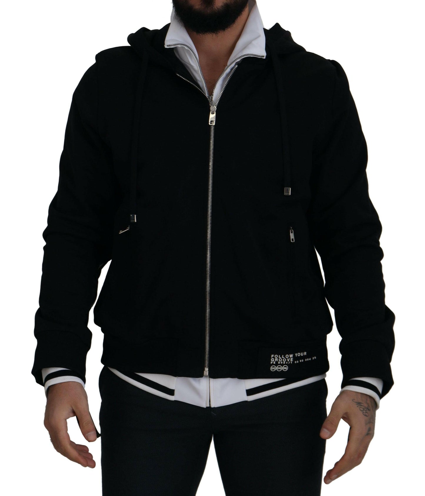 Dolce & Gabbana Black Polyester Hooded Full Zip Jacket