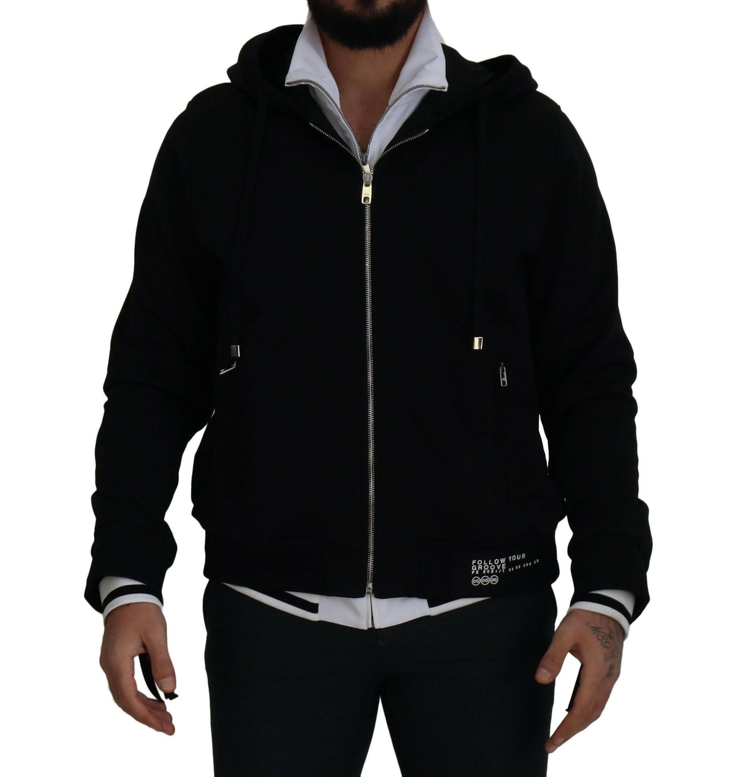 Dolce & Gabbana Black Polyester Hooded Full Zip Jacket