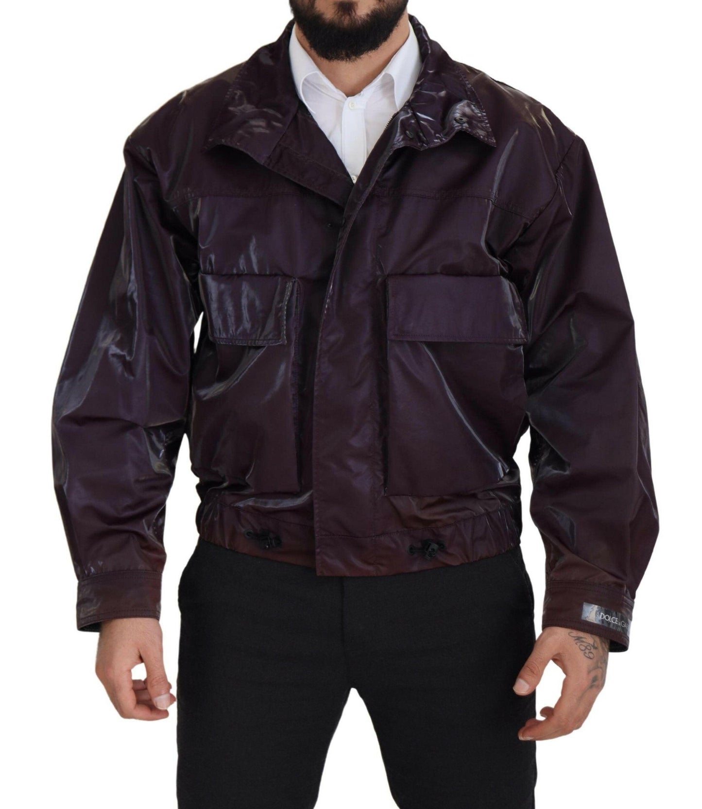 Dolce & Gabbana Purple Nylon Collared Biker Coat Jacket